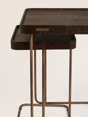 Ahal Croco Print Leather Nesting Tables, Set of 2 - Brown