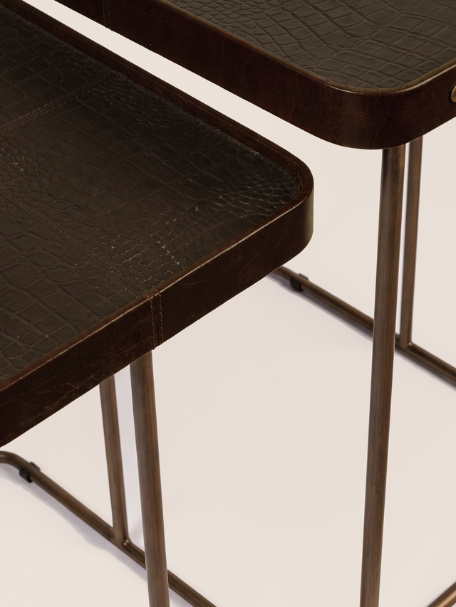 Ahal Croco Print Leather Nesting Tables, Set of 2 - Brown
