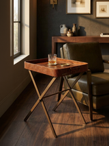 Fenn Croco Print Leather Tray Side Table - Tan