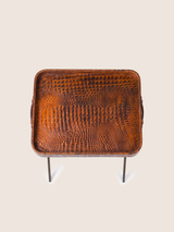 Fenn Croco Print Leather Tray Side Table - Tan
