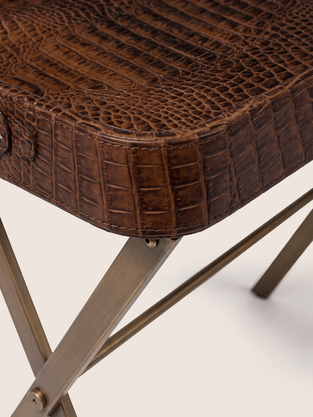 Fenn Croco Print Leather Tray Side Table - Tan