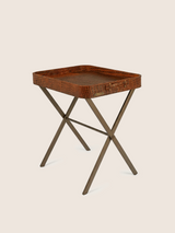 Fenn Croco Print Leather Tray Side Table - Tan