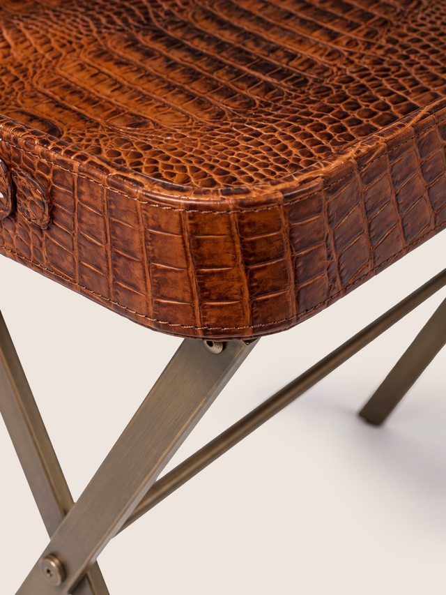 Fenn Croco Print Leather Tray Side Table - Tan