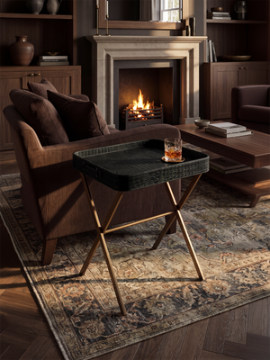 Fenn Croco Print Leather Tray Side Table - Olive