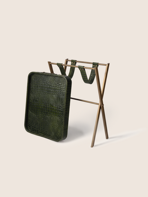Fenn Croco Print Leather Tray Side Table - Olive