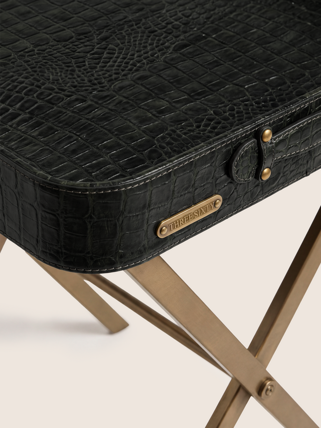 Fenn Croco Print Leather Tray Side Table - Olive
