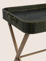 Fenn Croco Print Leather Tray Side Table - Olive