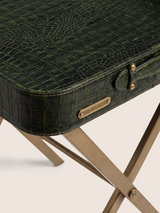 Fenn Croco Print Leather Tray Side Table - Olive