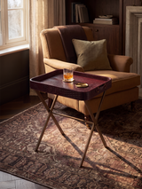 Fenn Croco Print Leather Tray Side Table - Burgundy
