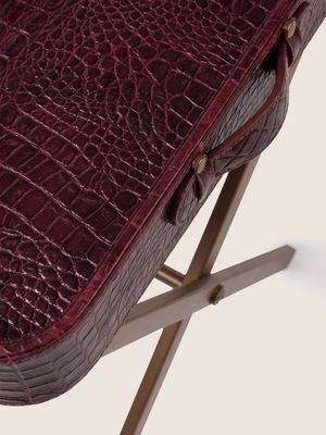 Fenn Croco Print Leather Tray Side Table - Burgundy