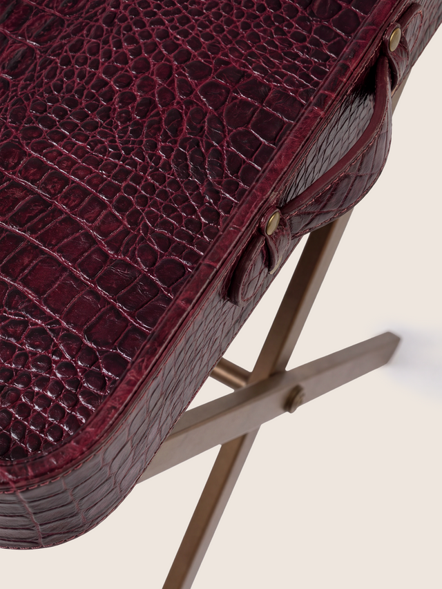 Fenn Croco Print Leather Tray Side Table - Burgundy