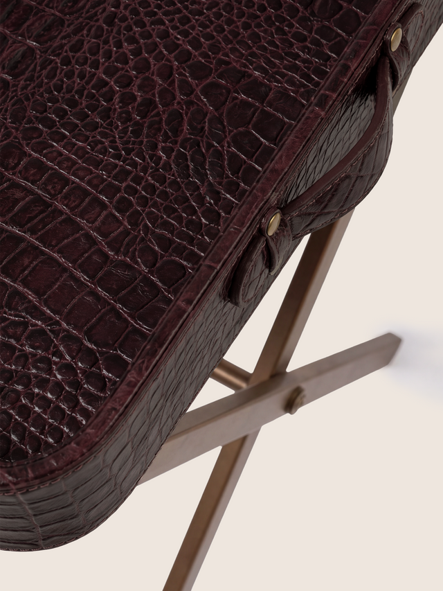 Fenn Croco Print Leather Tray Side Table - Burgundy
