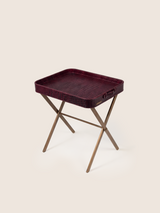 Fenn Croco Print Leather Tray Side Table - Burgundy