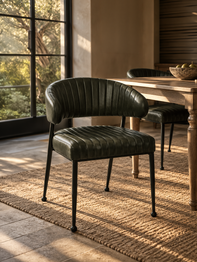 Dex Waxy Leather Dining Chair - Olive