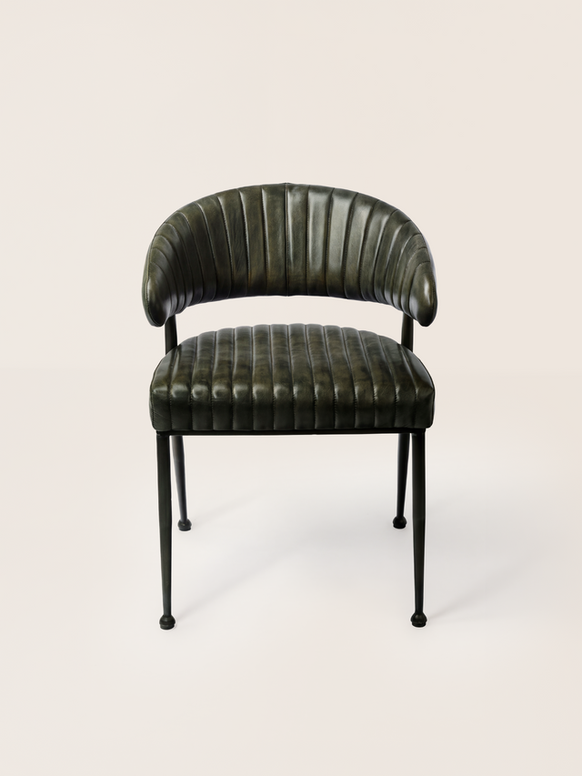 Dex Waxy Leather Dining Chair - Olive