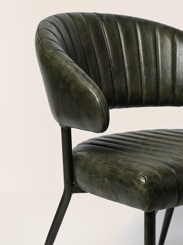 Dex Waxy Leather Dining Chair - Olive