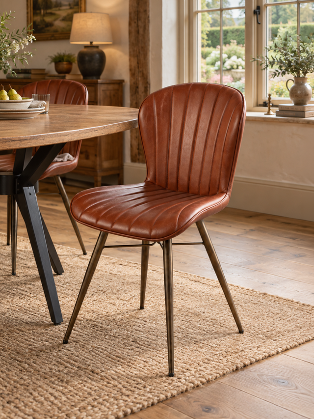 Ren Waxy Leather Dining Chair - Cognac