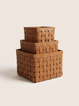 Cato Recycled Leather Storage Basket, Set of 3