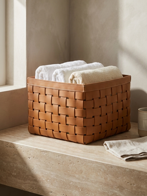 Cato Recycled Leather Storage Basket, Set of 3