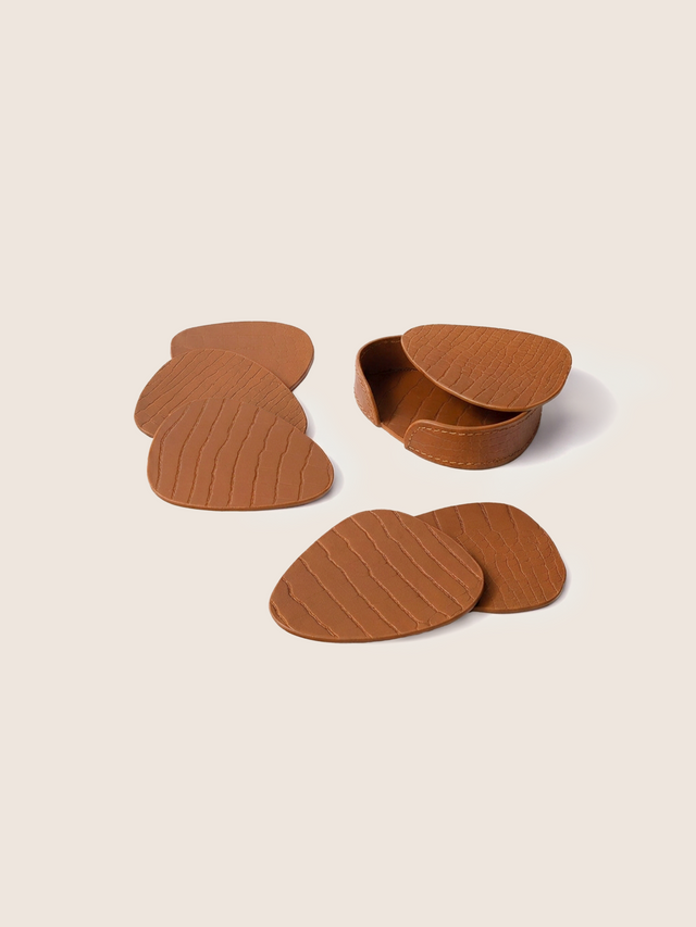 Carley Leather Coaster, Set of 4 - Tan