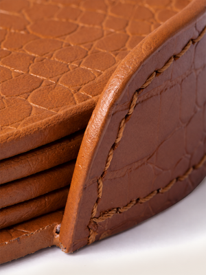 Carley Leather Coaster, Set of 4 - Tan