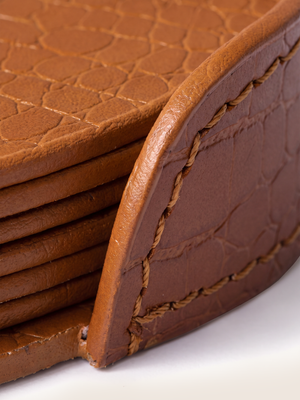 Carley Leather Coaster, Set of 4 - Tan