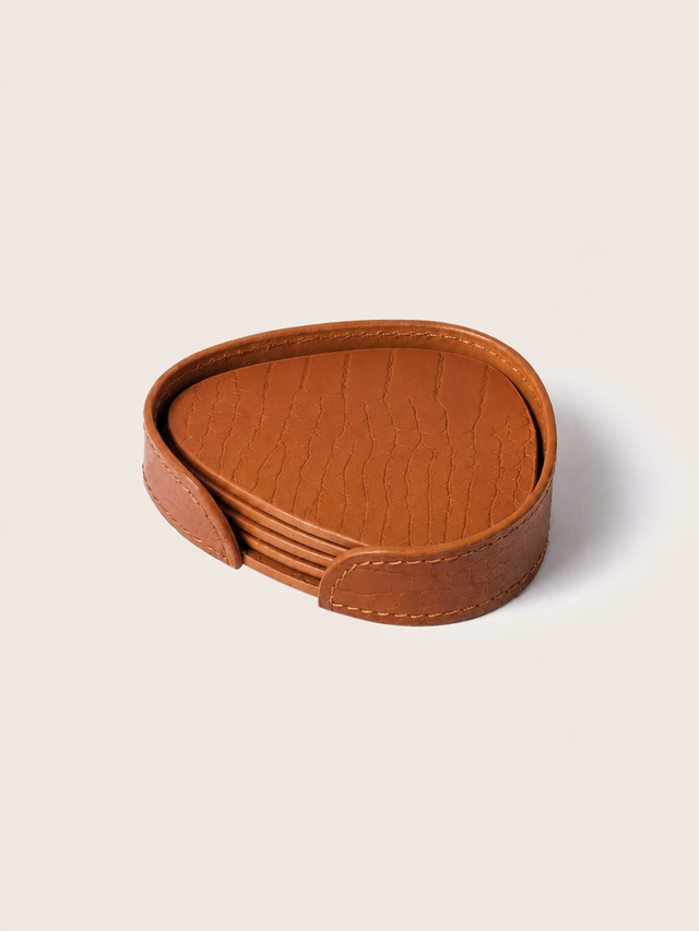 Carley Leather Coaster, Set of 4 - Tan