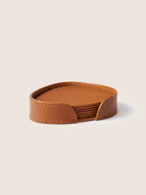 Carley Leather Coaster, Set of 4 - Tan