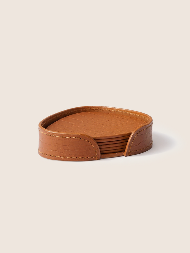 Carley Leather Coaster, Set of 4 - Tan