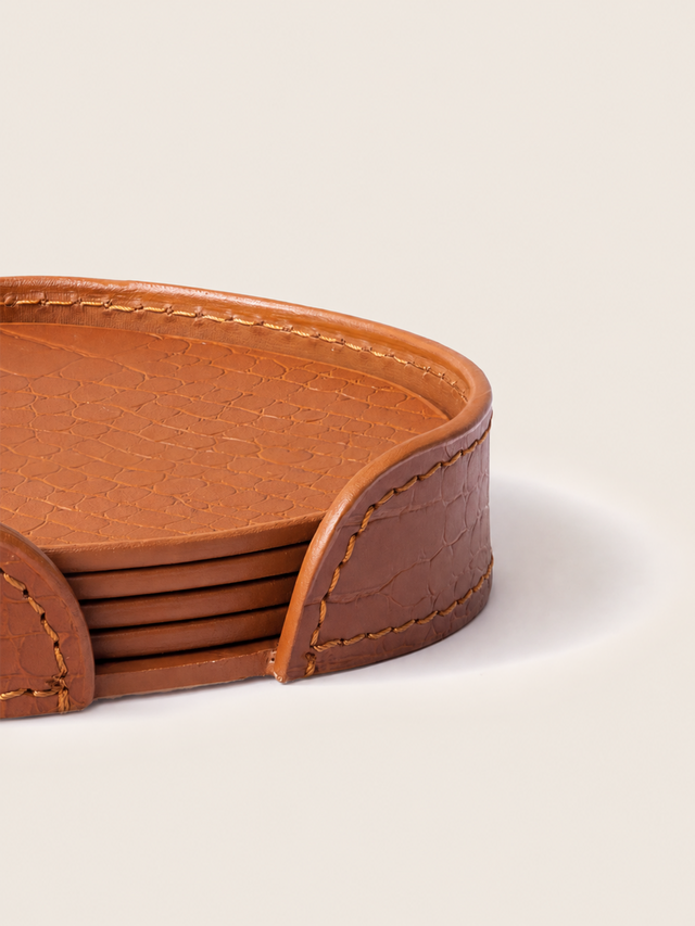 Carley Leather Coaster, Set of 4 - Tan