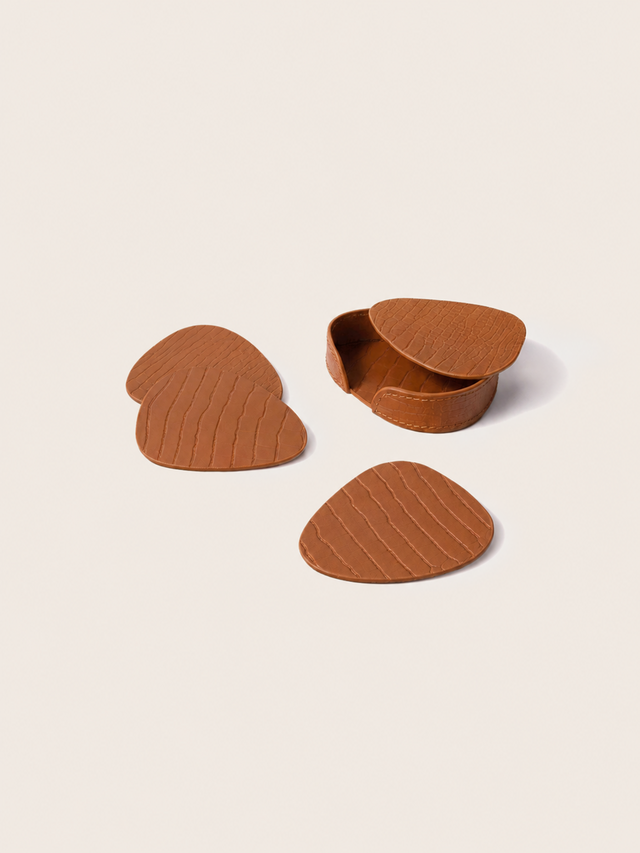 Carley Leather Coaster, Set of 4 - Tan