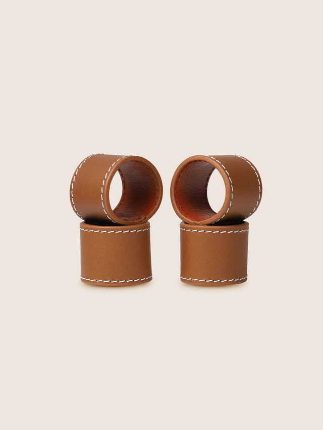 Rowe Leather Napkin Ring, Set of 4 - Tan