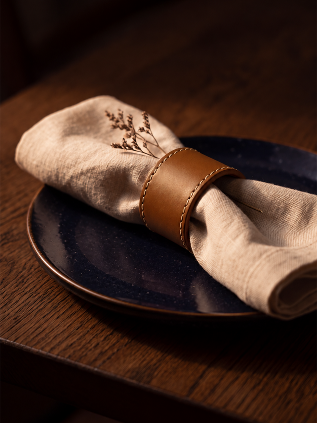 Rowe Leather Napkin Ring, Set of 4 - Tan