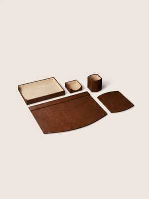 Quill Waxy Leather Desktop Set - Cognac