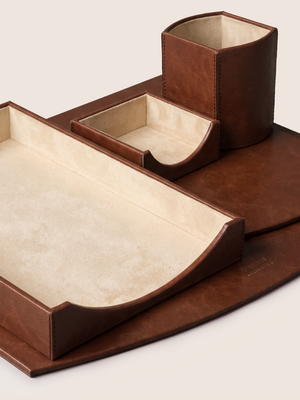 Quill Waxy Leather Desktop Set - Cognac