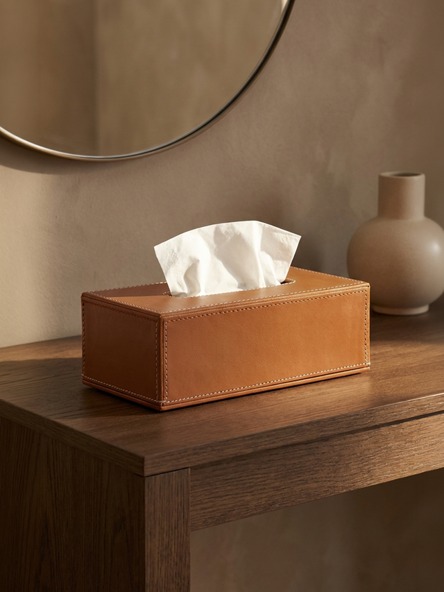 Rowe Leather Tissue Box - Cognac