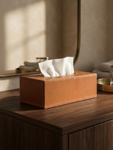 Rowe Leather Tissue Box - Cognac