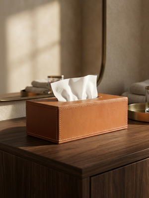 Rowe Leather Tissue Box - Cognac