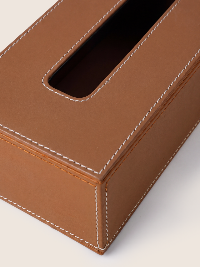 Rowe Leather Tissue Box - Cognac