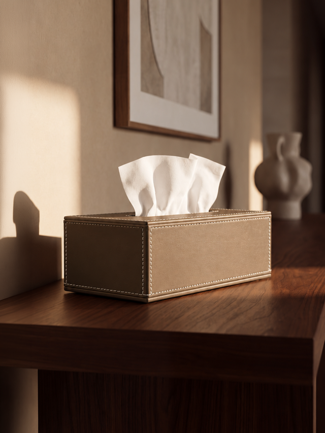 Rowe Leather Tissue Box - Taupe