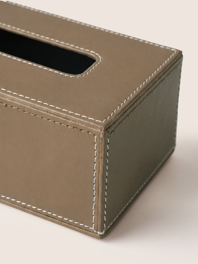 Rowe Leather Tissue Box - Taupe