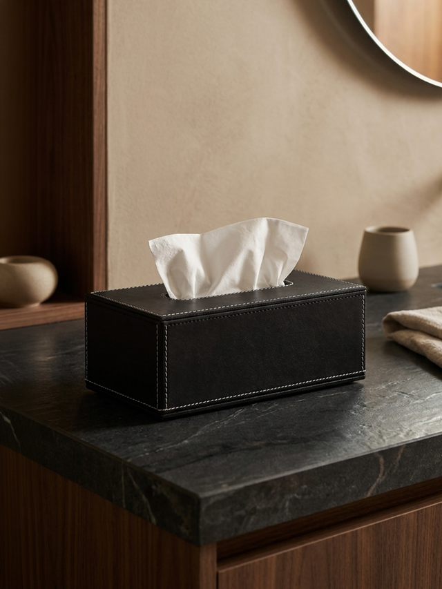 Rowe Leather Tissue Box - Black