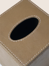 Rowe Leather Tall Tissue Box - Taupe