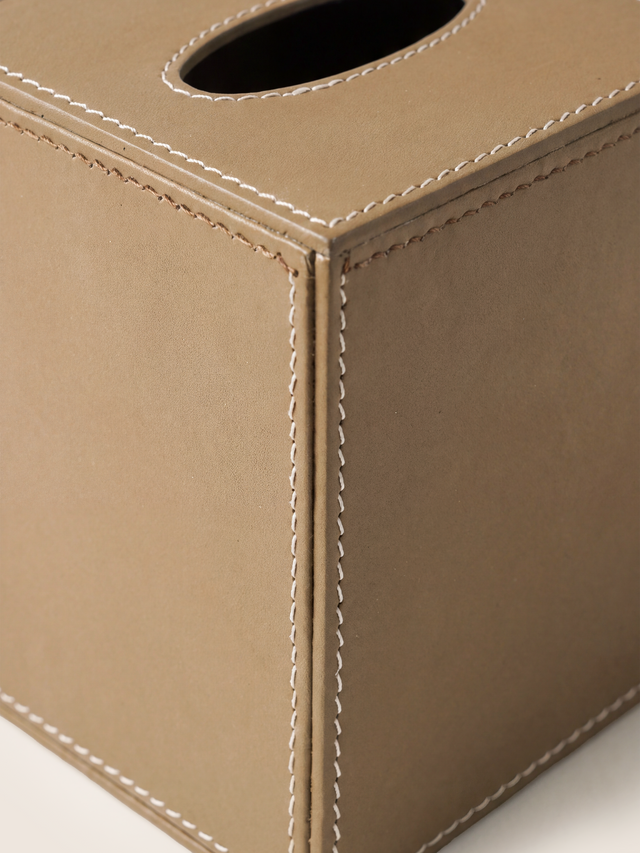 Rowe Leather Tall Tissue Box - Taupe