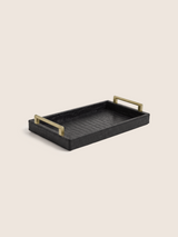 Lore Croco Print Leather Rectangular Tray - Black