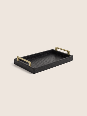 Lore Croco Print Leather Rectangular Tray - Black