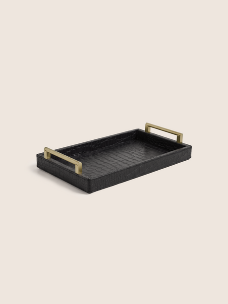 Lore Croco Print Leather Rectangular Tray - Black