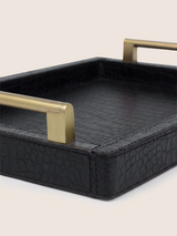 Lore Croco Print Leather Rectangular Tray - Black