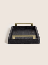 Lore Croco Print Leather Rectangular Tray - Black