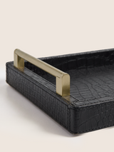 Lore Croco Print Leather Rectangular Tray - Black